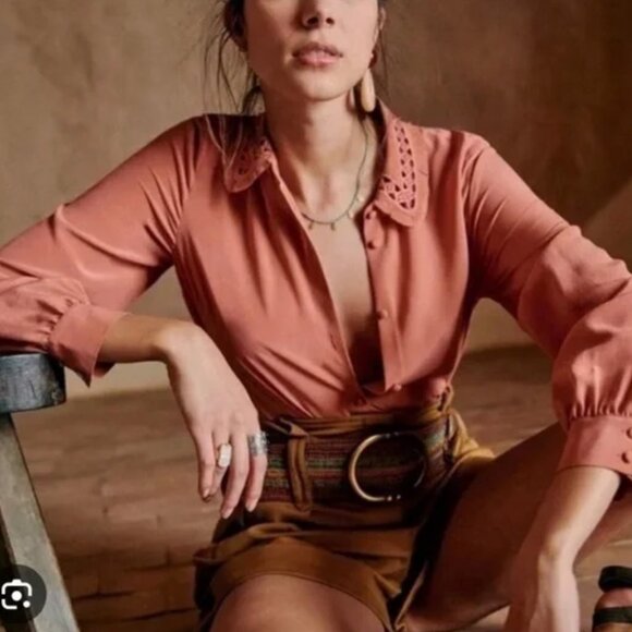 Sezane Suzane Silk Top Blouse Shirt - Rosewood Blush Pink French FR36/US4 - Picture 1 of 8
